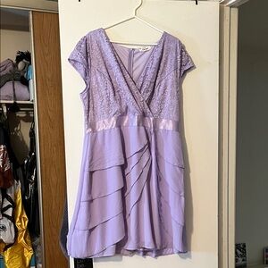Lavender Lace & Chiffon V-Neck Dress